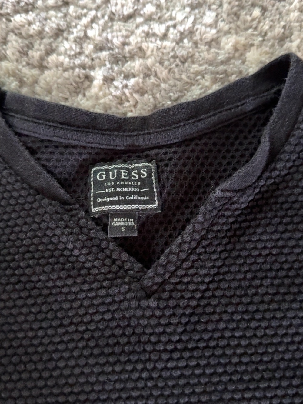 Guess Men's Black V-Neck Textured Sweater - Picture 2 of 4